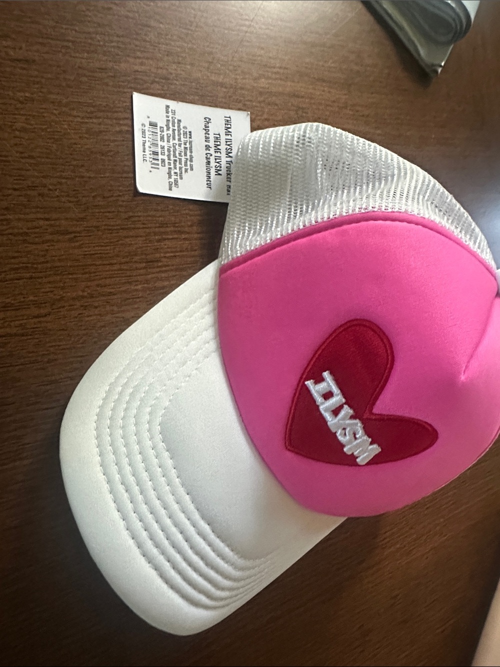 Kids Pink and White Heart Trucker Hat - Unbranded